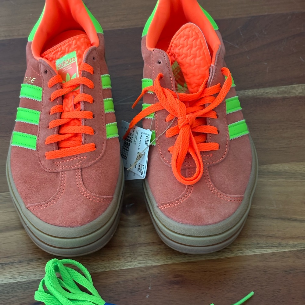Adidas Women’s Gazelle Bold Vibrant Orange and Green Sneakers